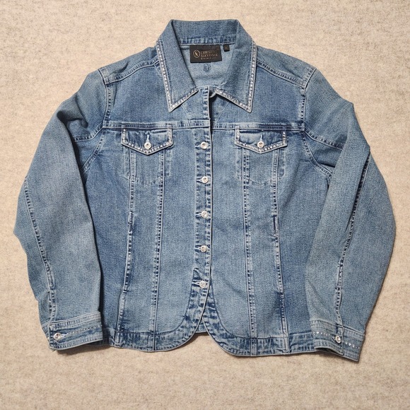 Christine Alexander XL Denim Jacket Rhinestone Embellished Button Front - Picture 1 of 10